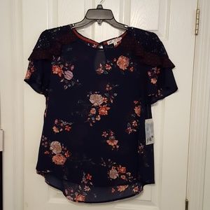 NWT Jolt Lace Ruffle Shoulder Blouse